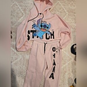 Pink Disney Stitch Hoodie and Sweatpants Set Small Pants Medium Crop Hoodie